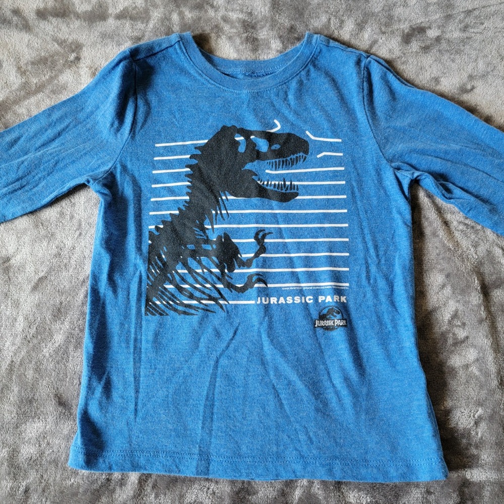 Old Navy Jurassic Park Long Sleeve Kids 4T Blue Excellent T-Rex Graphic Tee 725